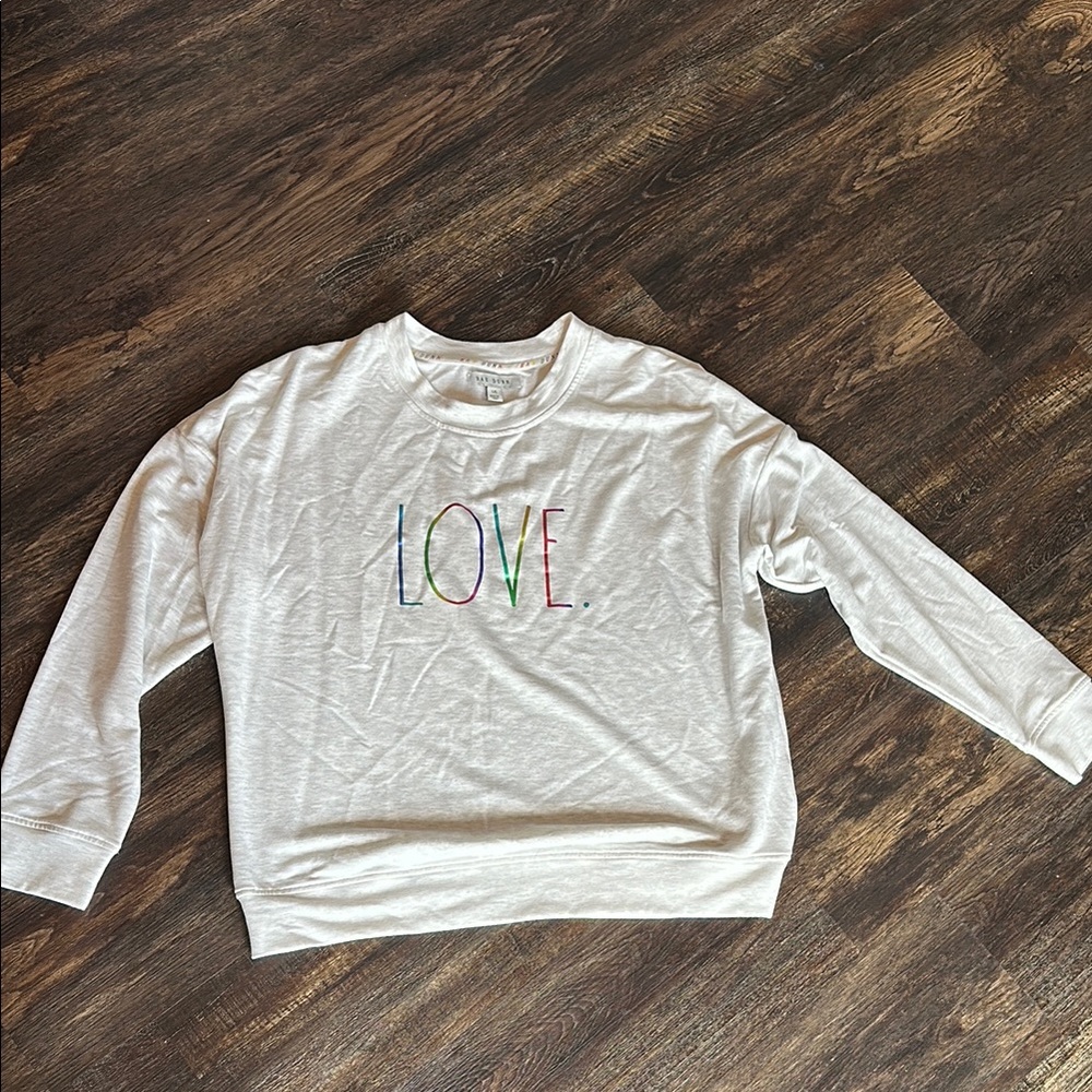 White Sweatshirt with Multicolor 'LOVE' Print